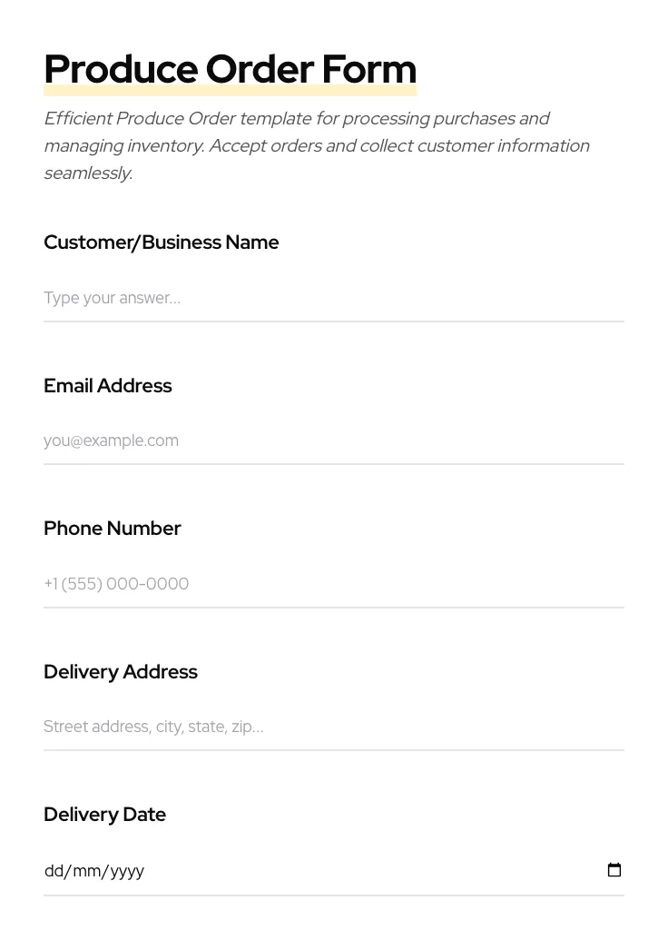 Produce Order preview