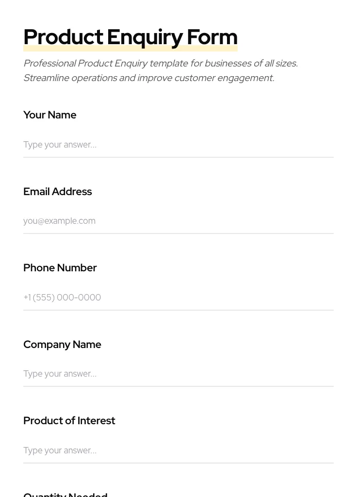 Product Enquiry preview