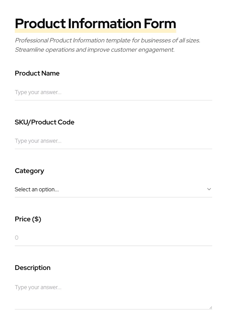 Product Information preview
