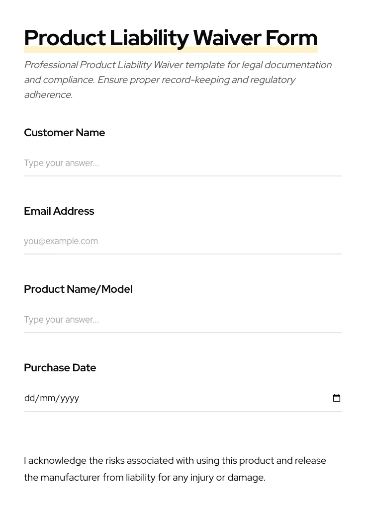 Product Liability Waiver preview