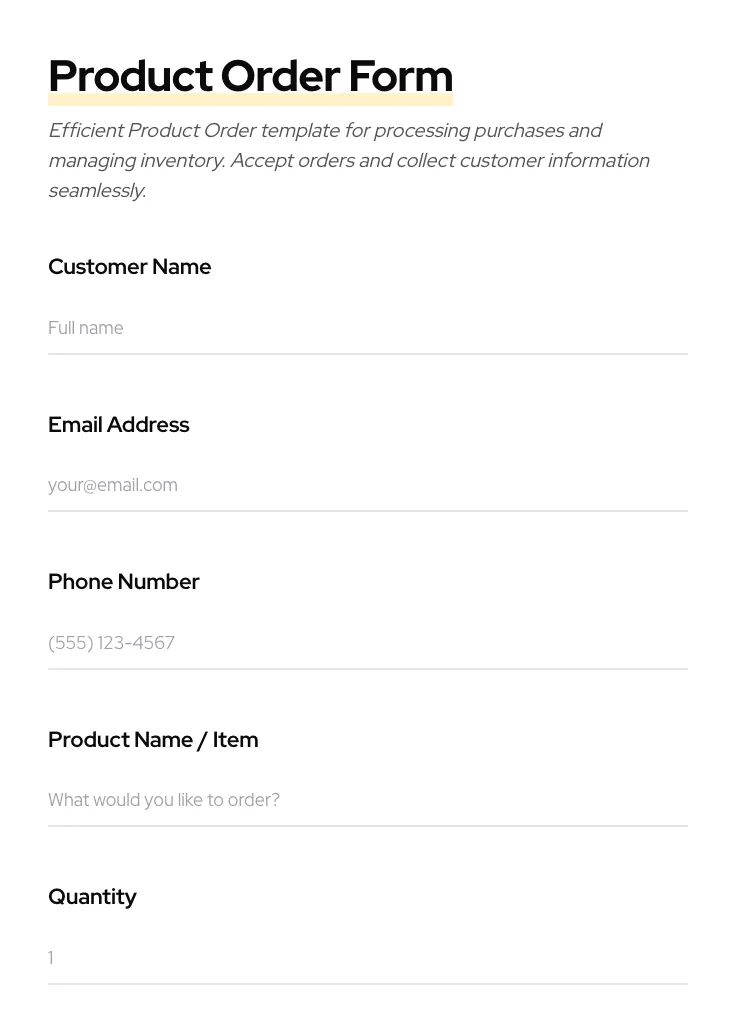 Product Order preview