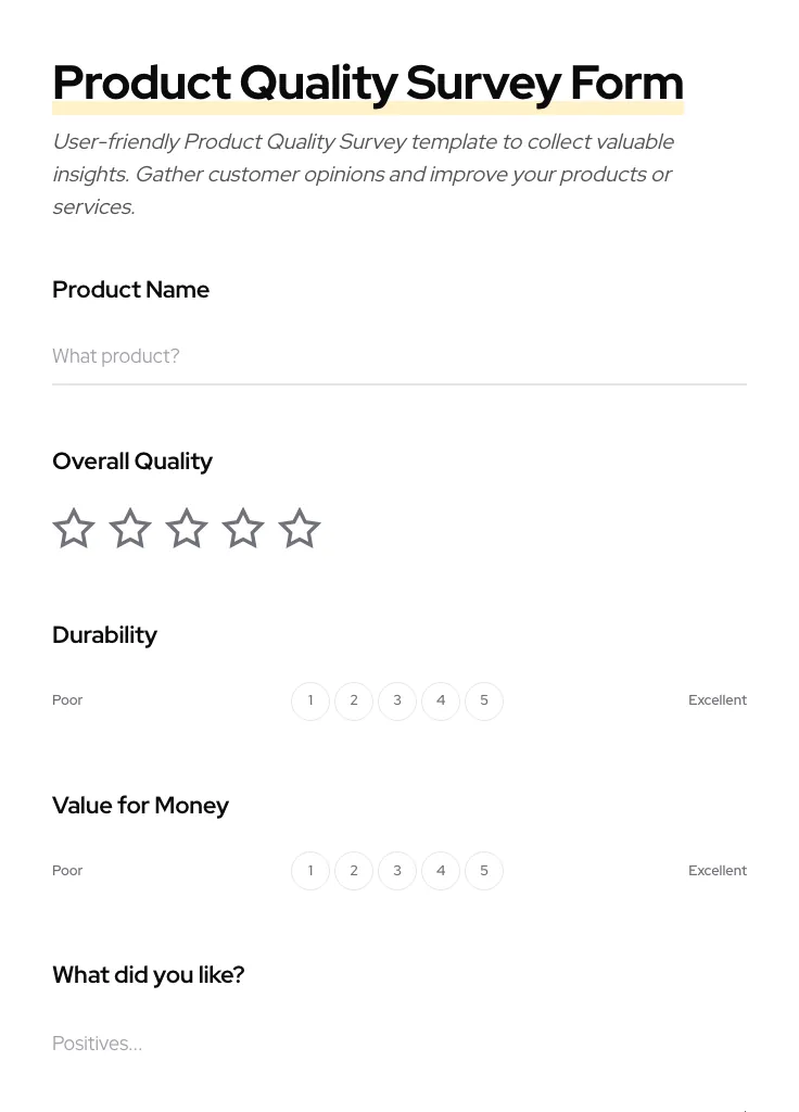 Product Quality Survey preview