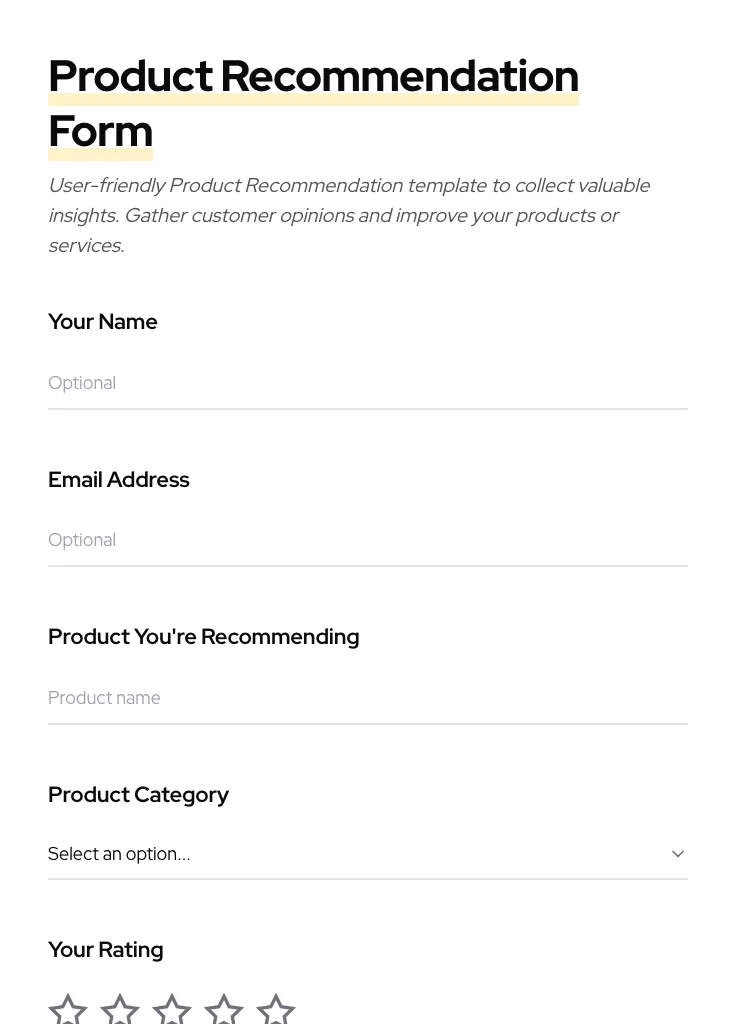 Product Recommendation preview