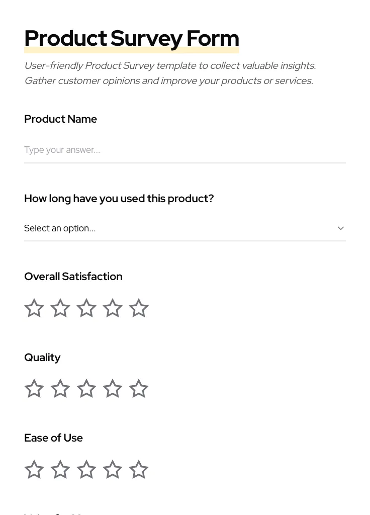 Product Survey preview