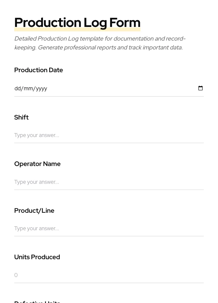 Production Log preview