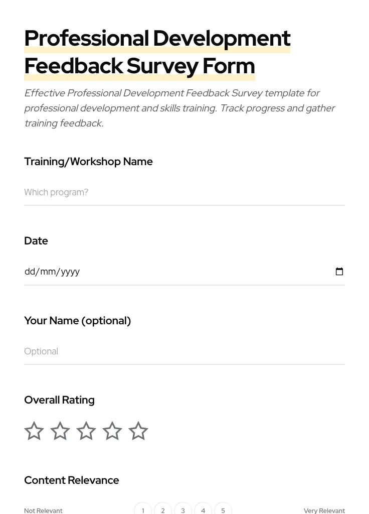 Professional Development Feedback Survey preview