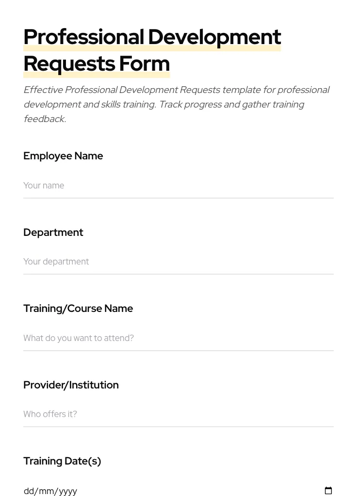 Professional Development Requests preview