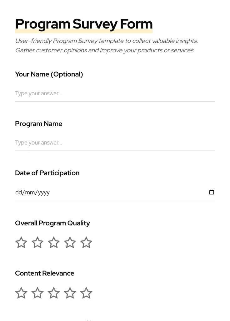 Program Survey preview