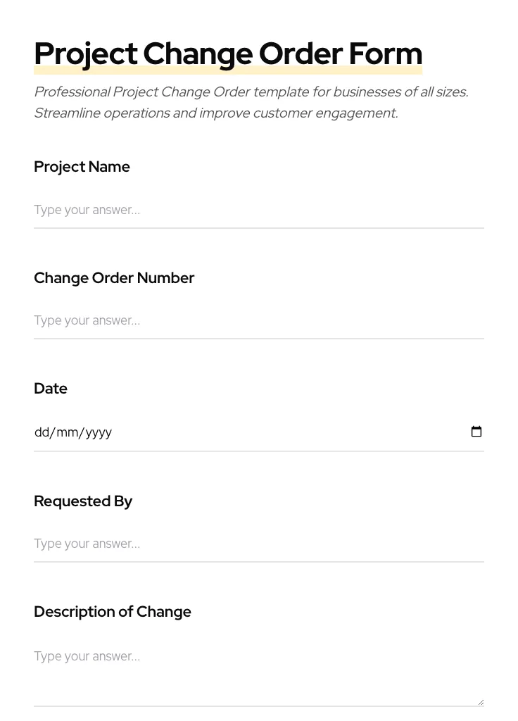 Project Change Order preview