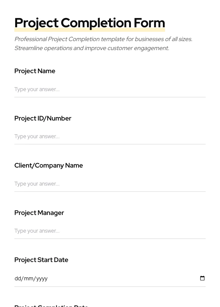 Project Completion preview