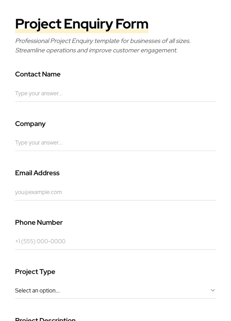Project Enquiry preview