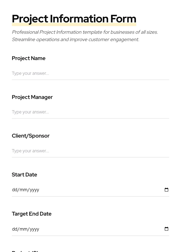 Project Information preview