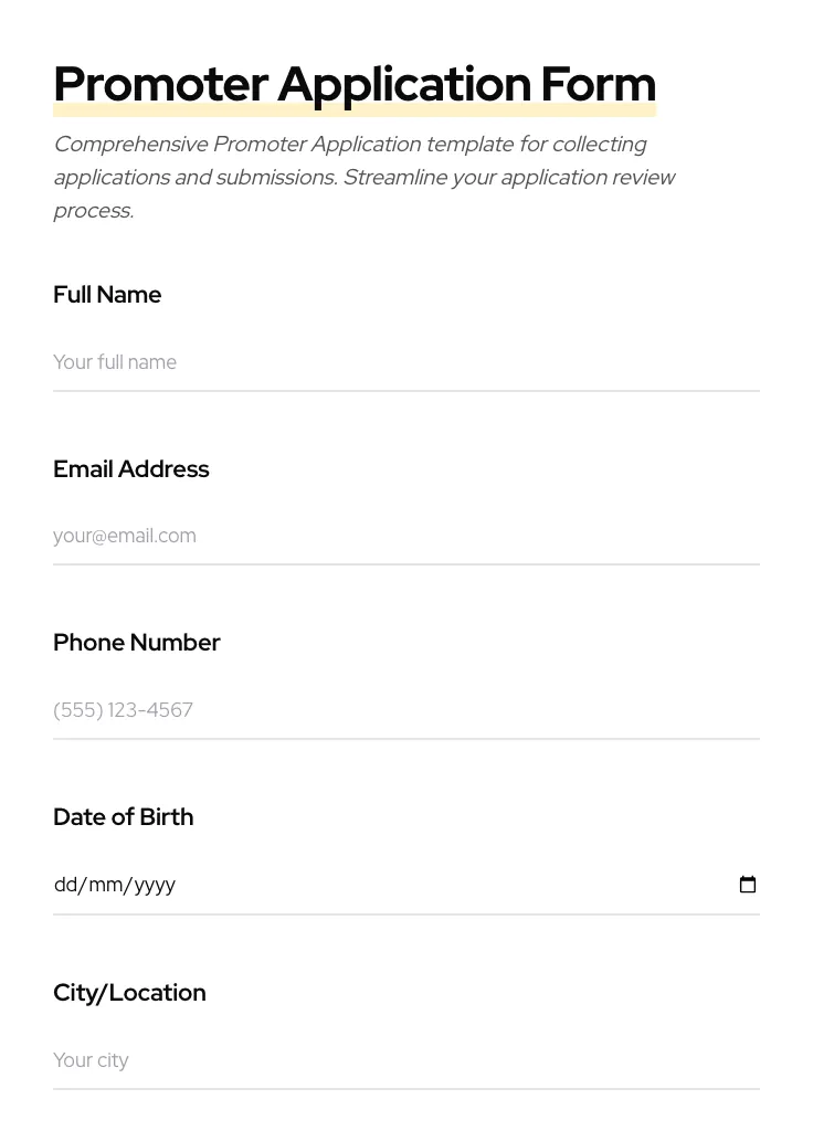 Promoter Application preview