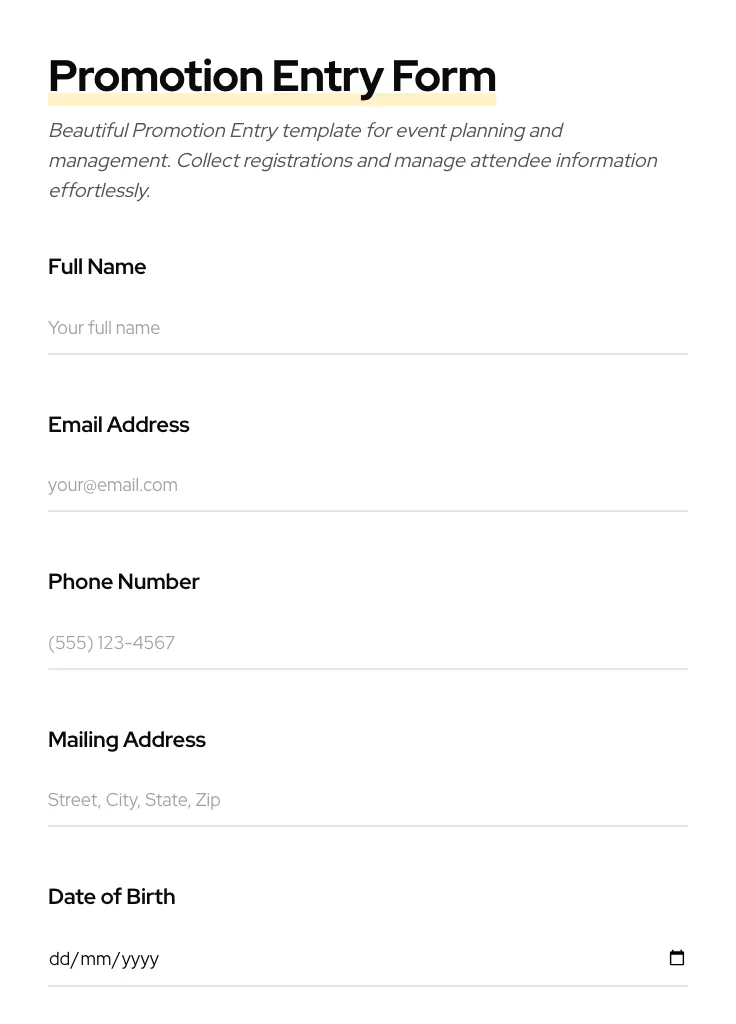 Promotion Entry preview