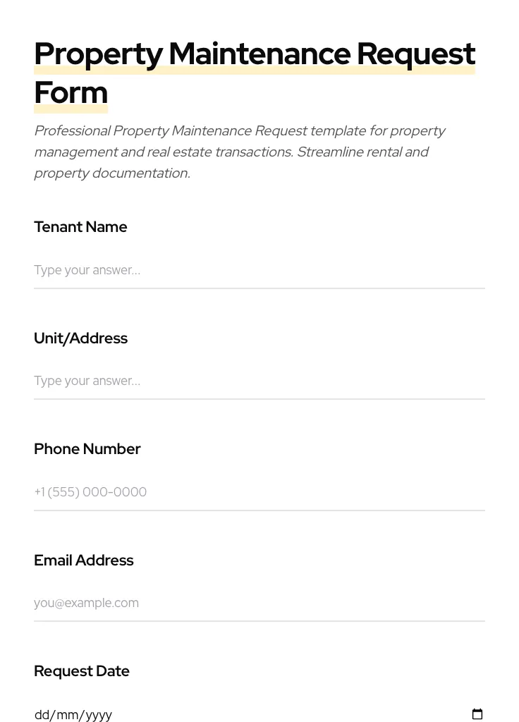 Property Maintenance Request preview