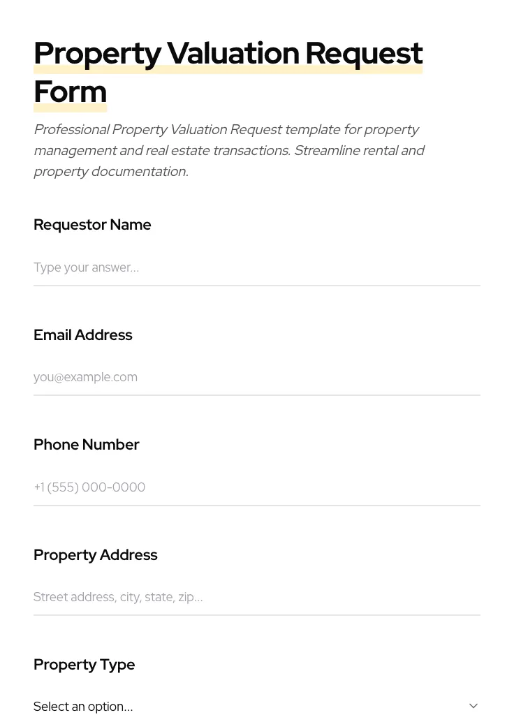 Property Valuation Request preview
