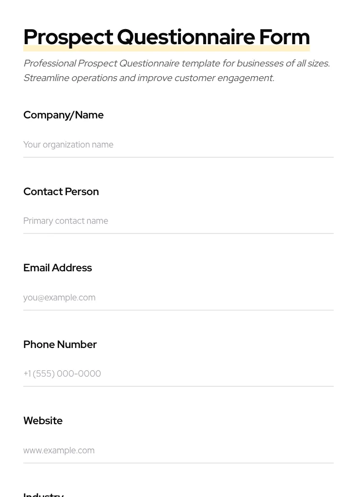 Prospect Questionnaire preview