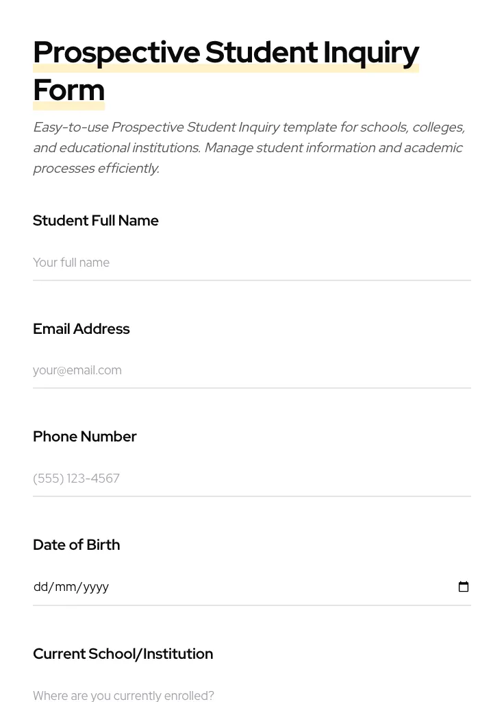 Prospective Student Inquiry preview