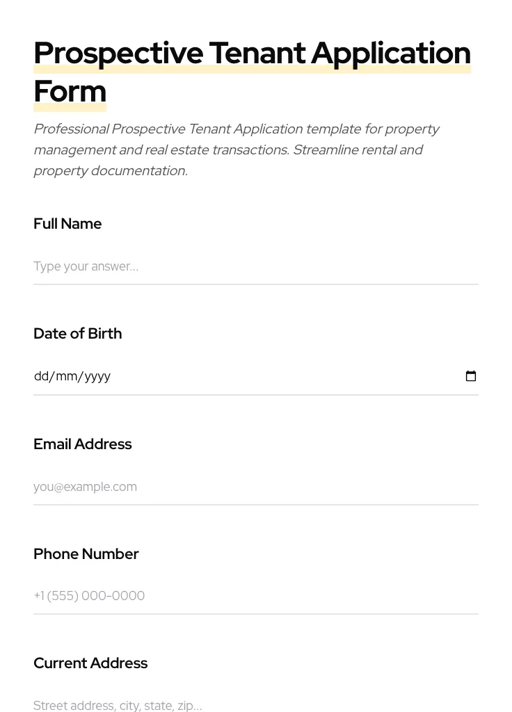 Prospective Tenant Application preview