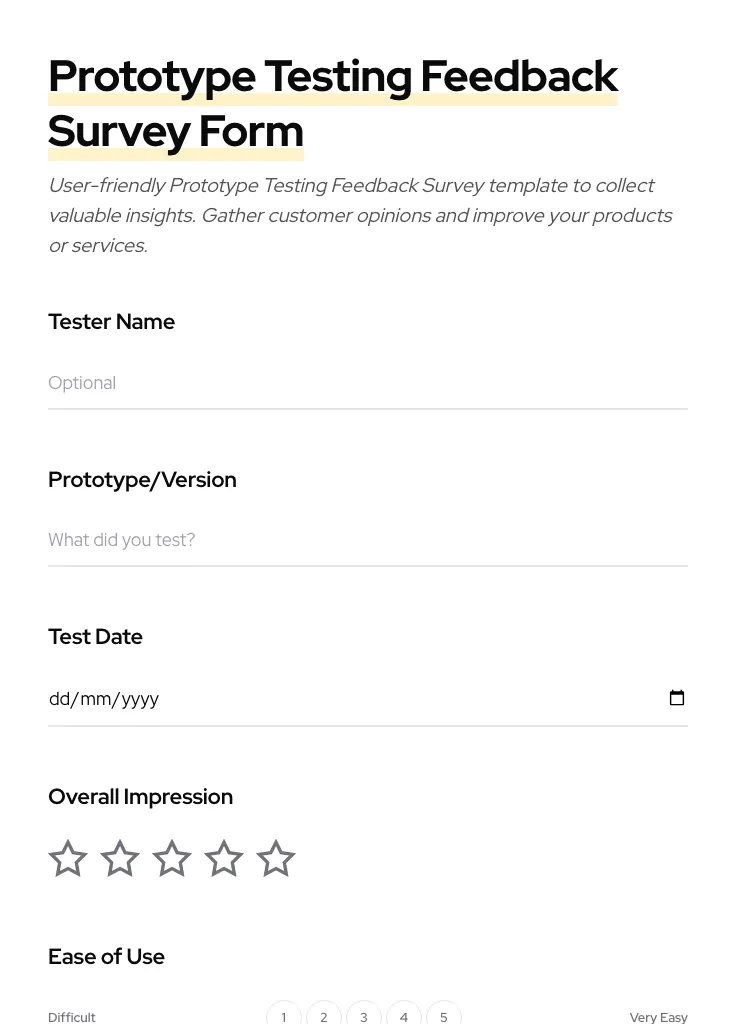 Prototype Testing Feedback Survey preview