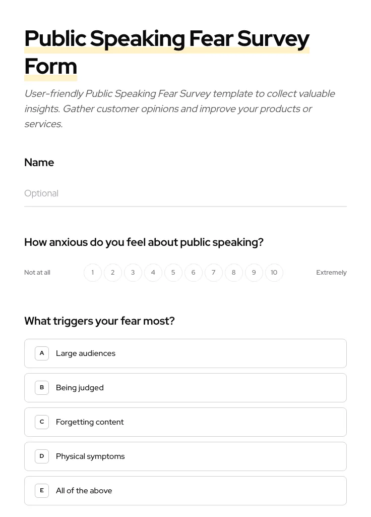 Public Speaking Fear Survey preview