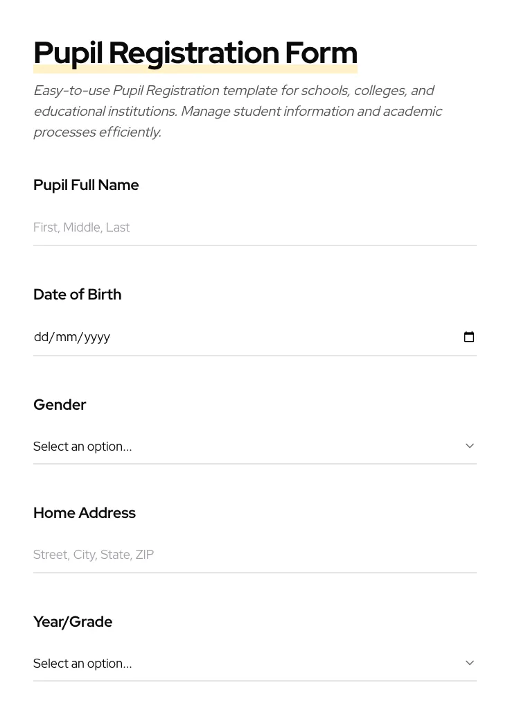 Pupil Registration preview