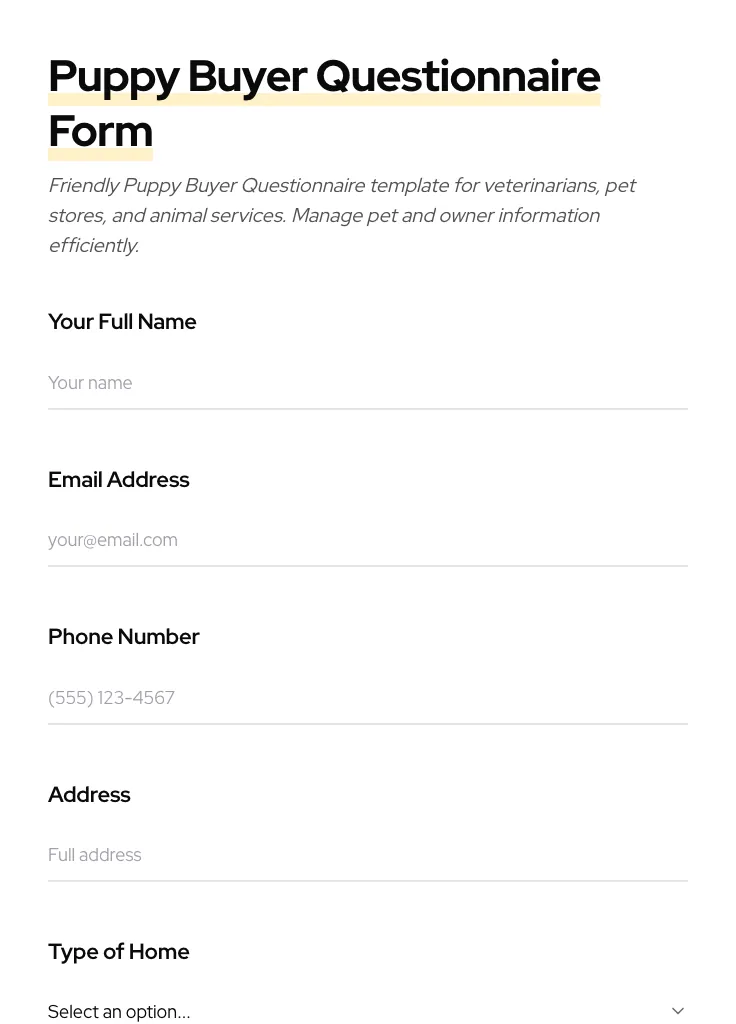 Puppy Buyer Questionnaire preview