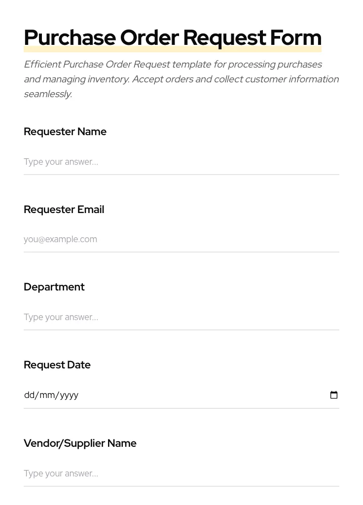 Purchase Order Request preview
