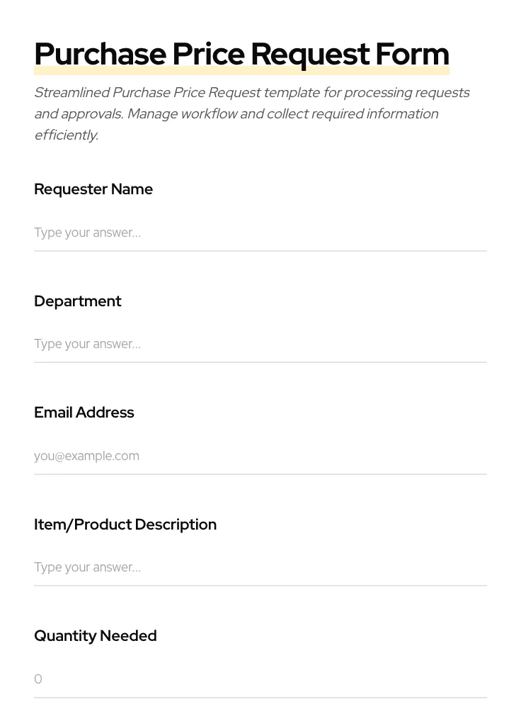 Purchase Price Request preview