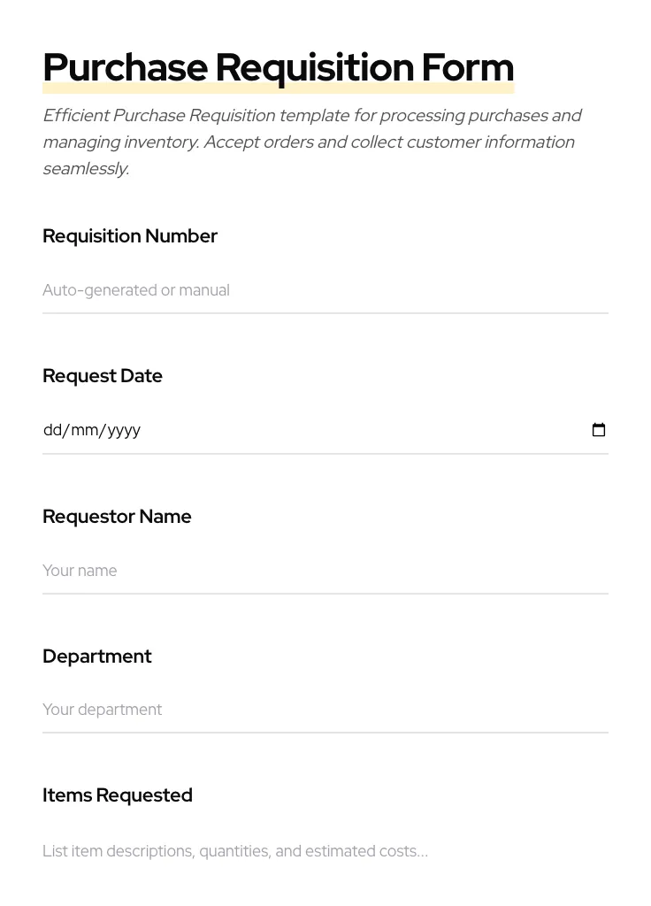 Purchase Requisition preview