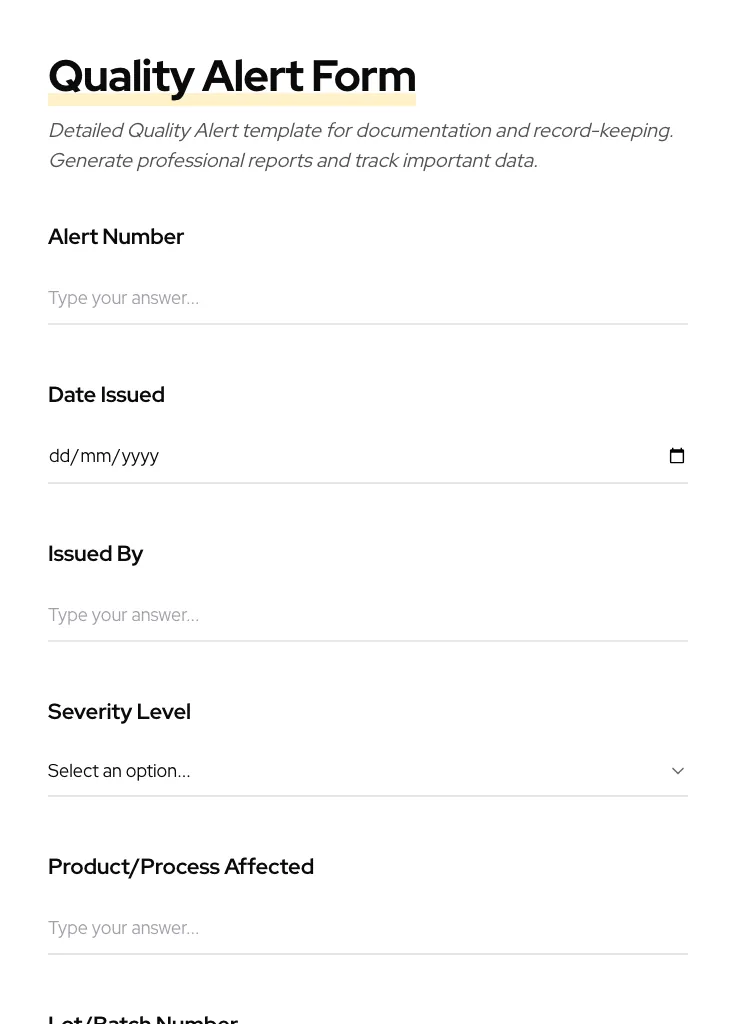 Quality Alert preview