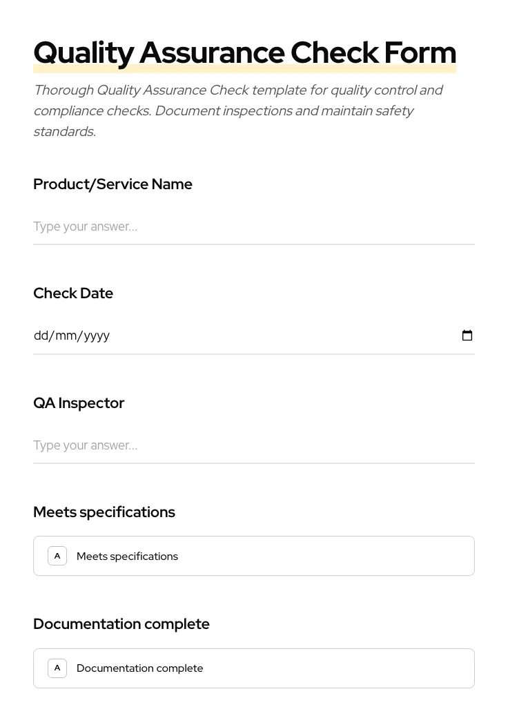 Quality Assurance Check preview