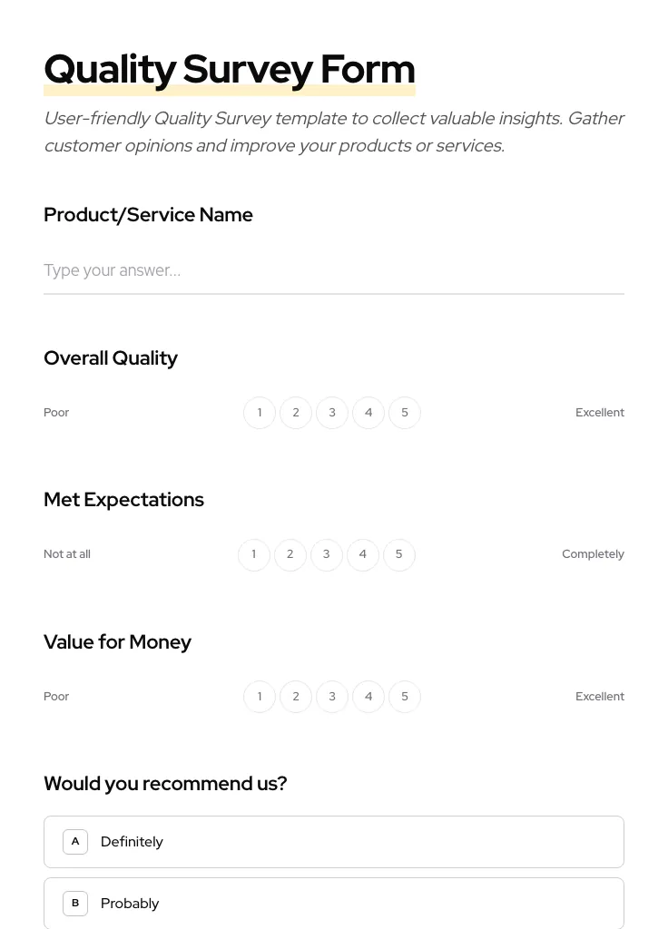 Quality Survey preview