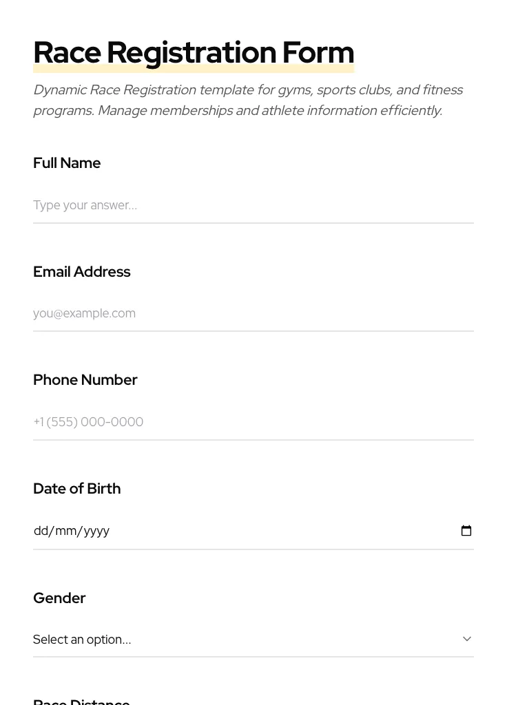 Race Registration preview