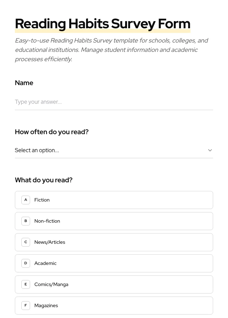 Reading Habits Survey preview