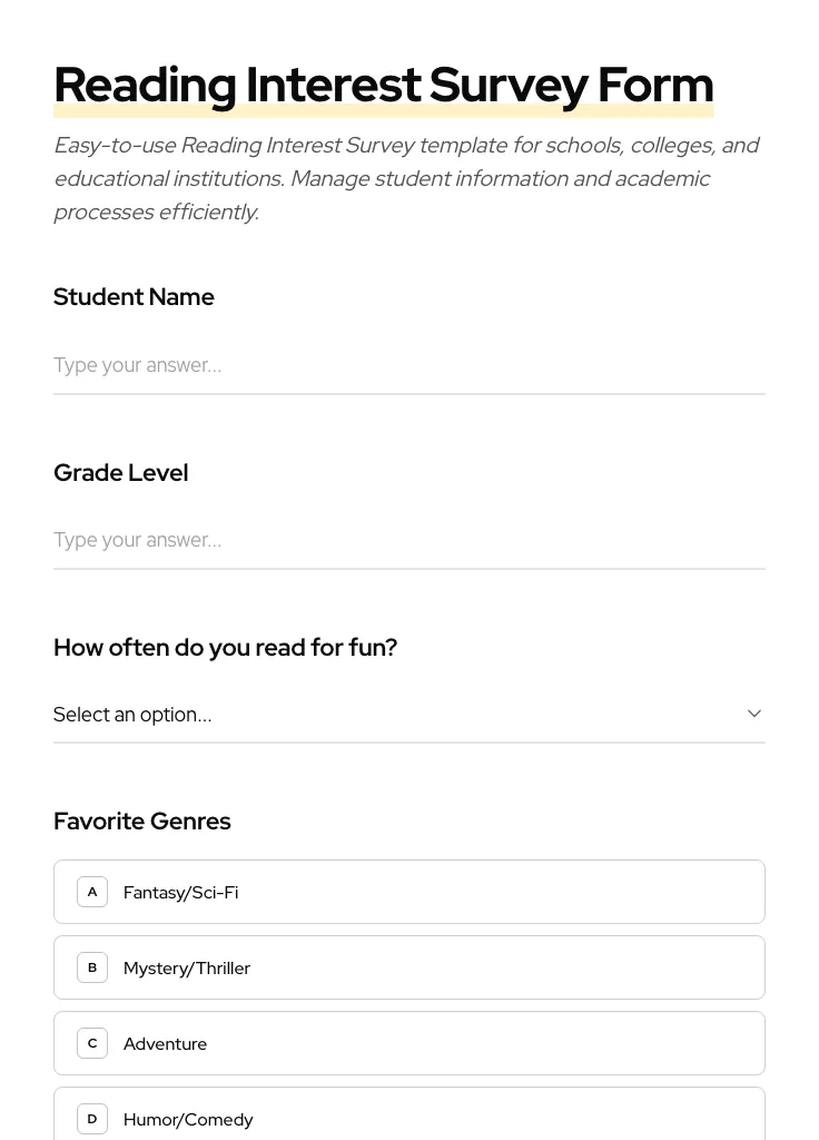 Reading Interest Survey preview