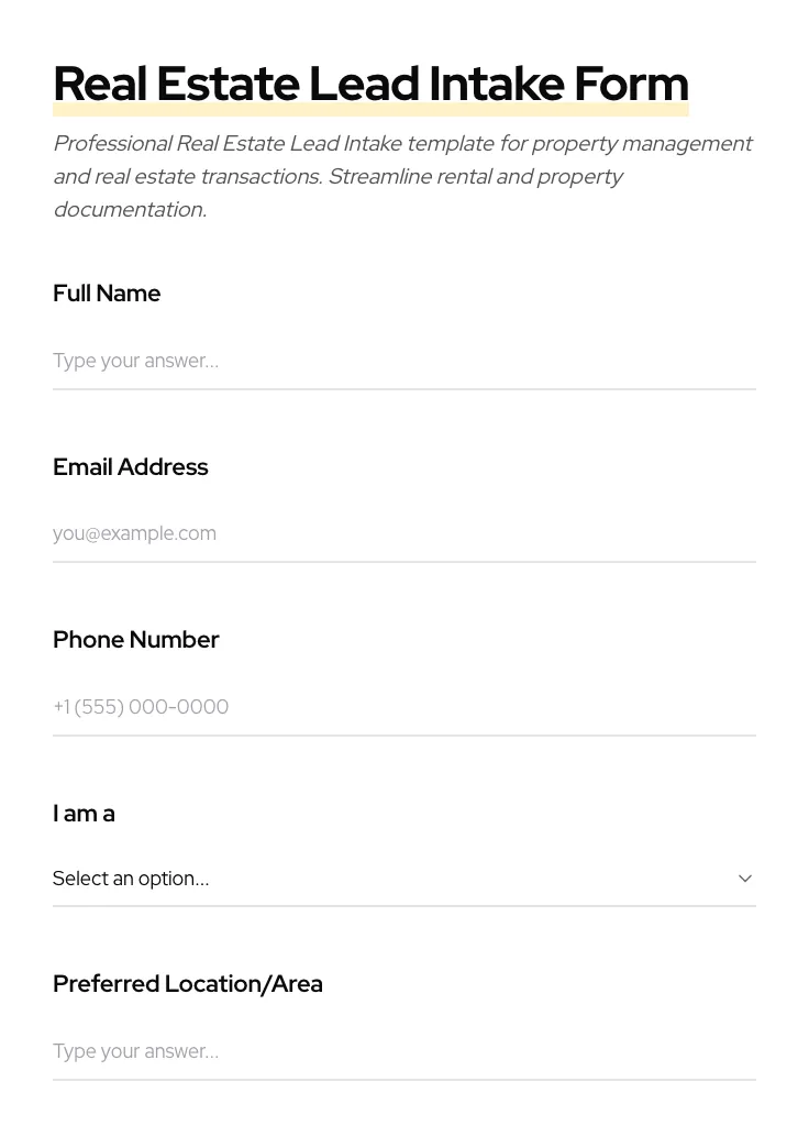 Real Estate Lead Intake preview