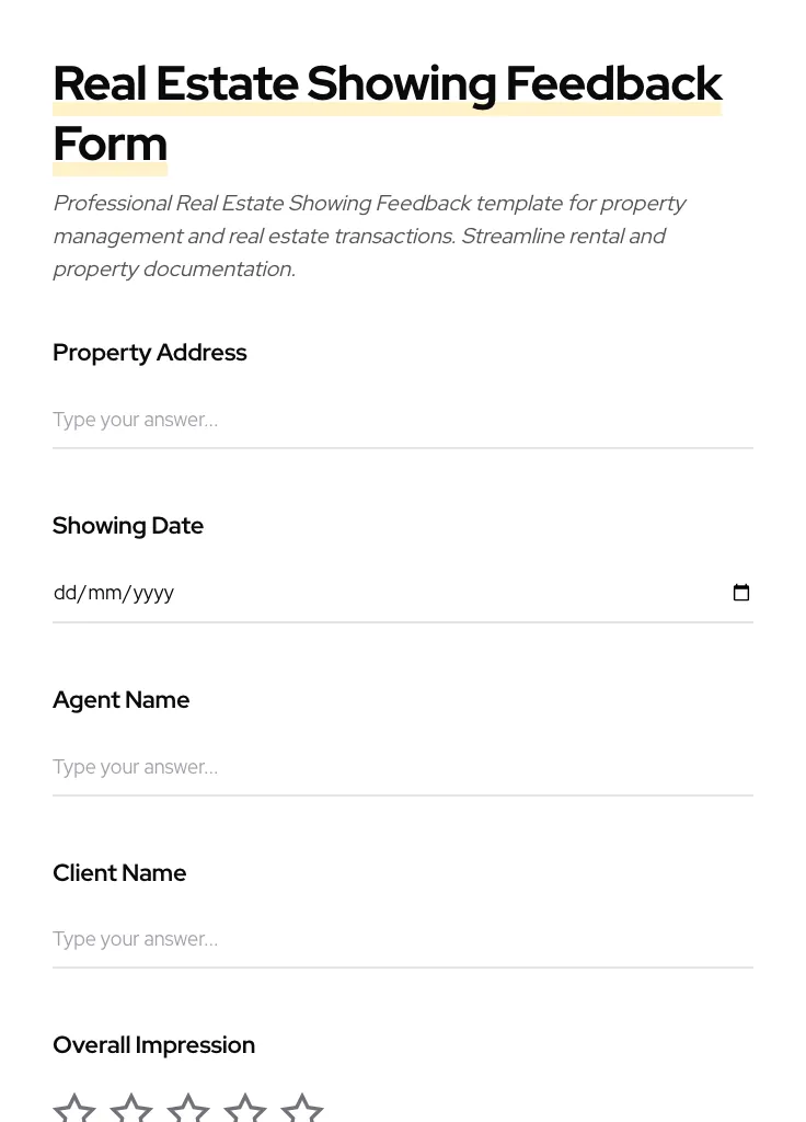 Real Estate Showing Feedback preview