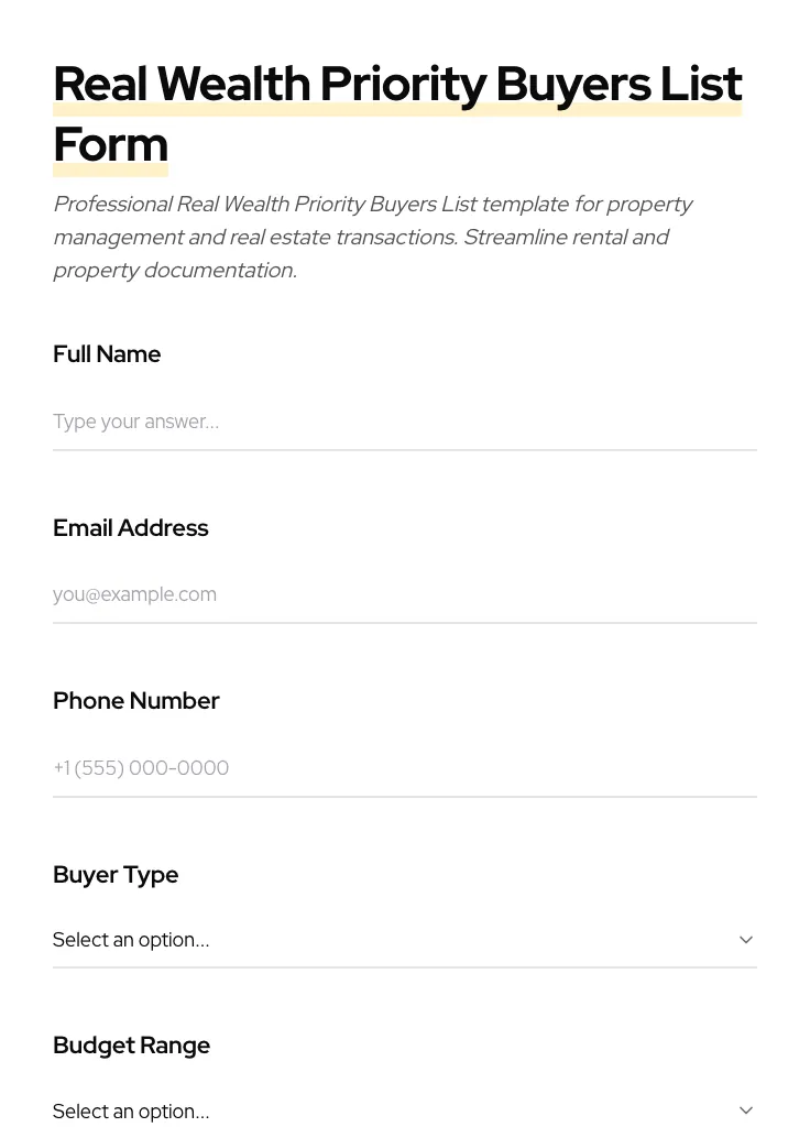 Real Wealth Priority Buyers List preview