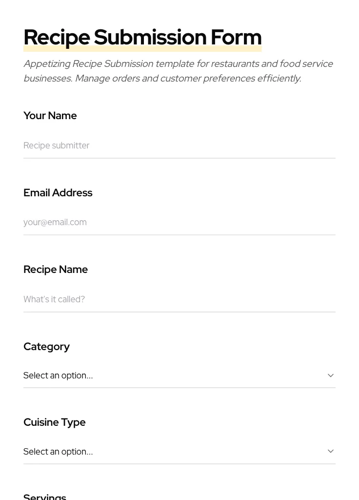 Recipe Submission preview