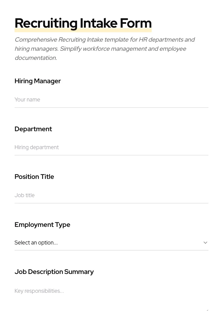 Recruiting Intake preview