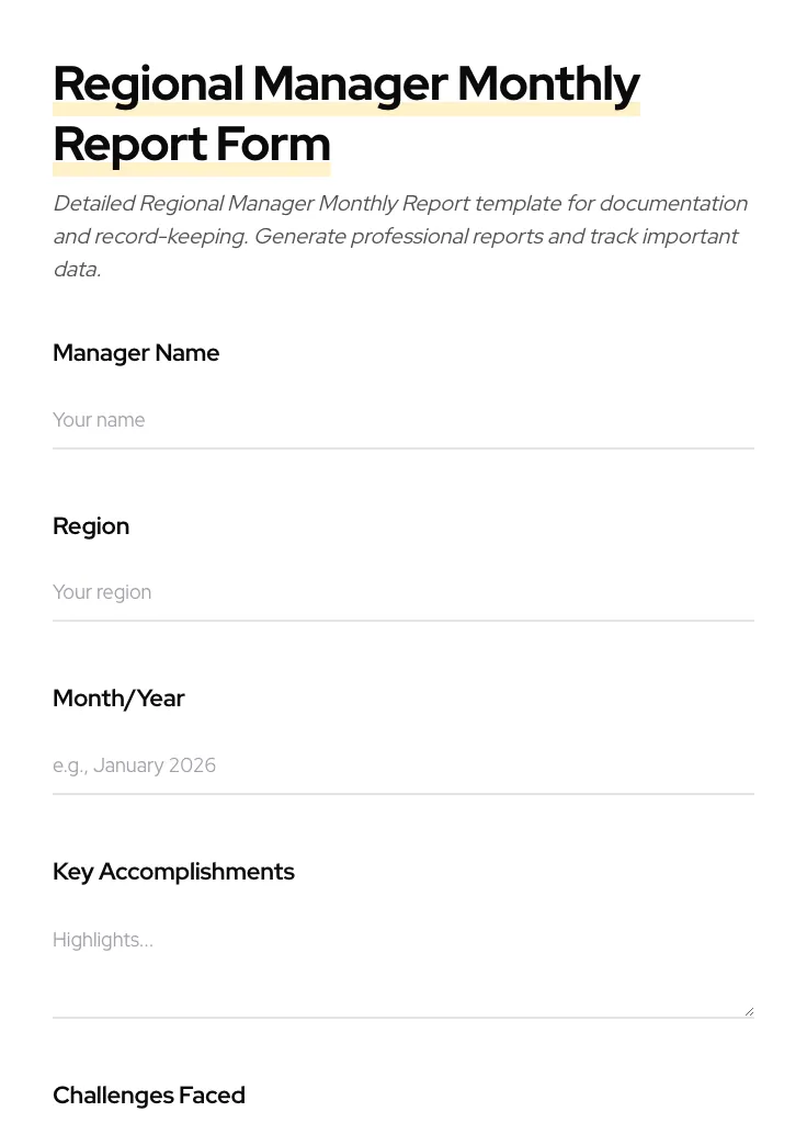 Regional Manager Monthly Report preview