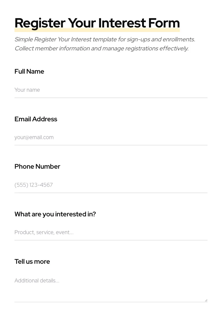 Register Your Interest preview