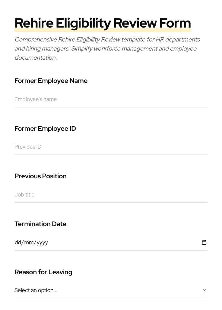 Rehire Eligibility Review preview