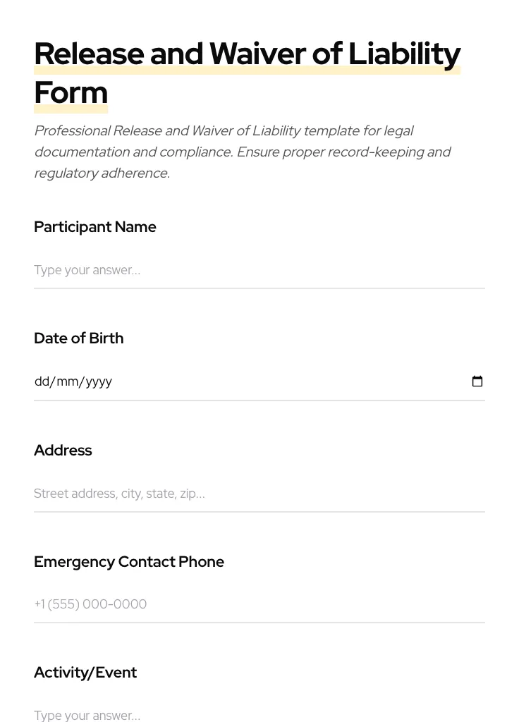 Release and Waiver of Liability preview