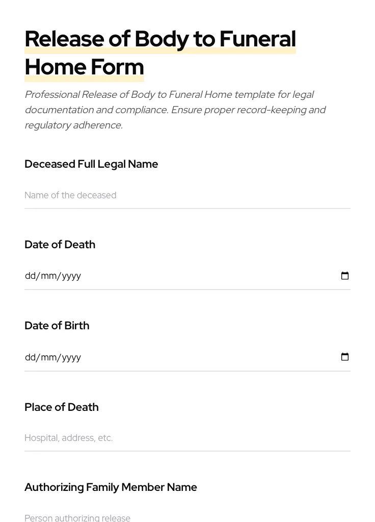 Release of Body to Funeral Home preview
