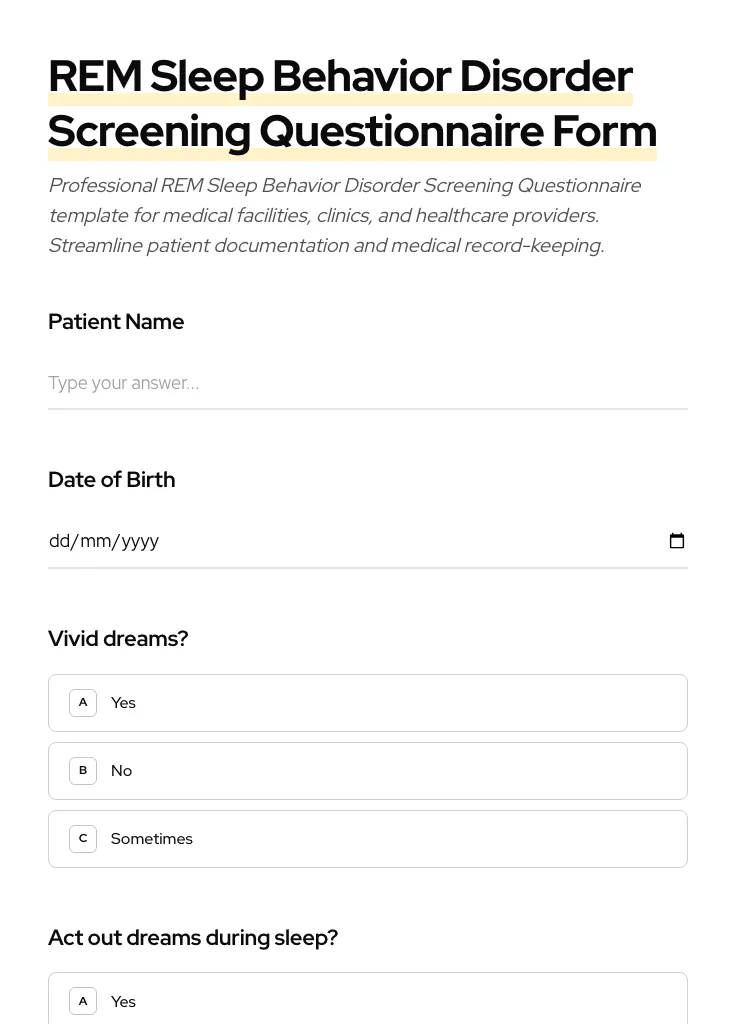 REM Sleep Behavior Disorder Screening Questionnaire preview