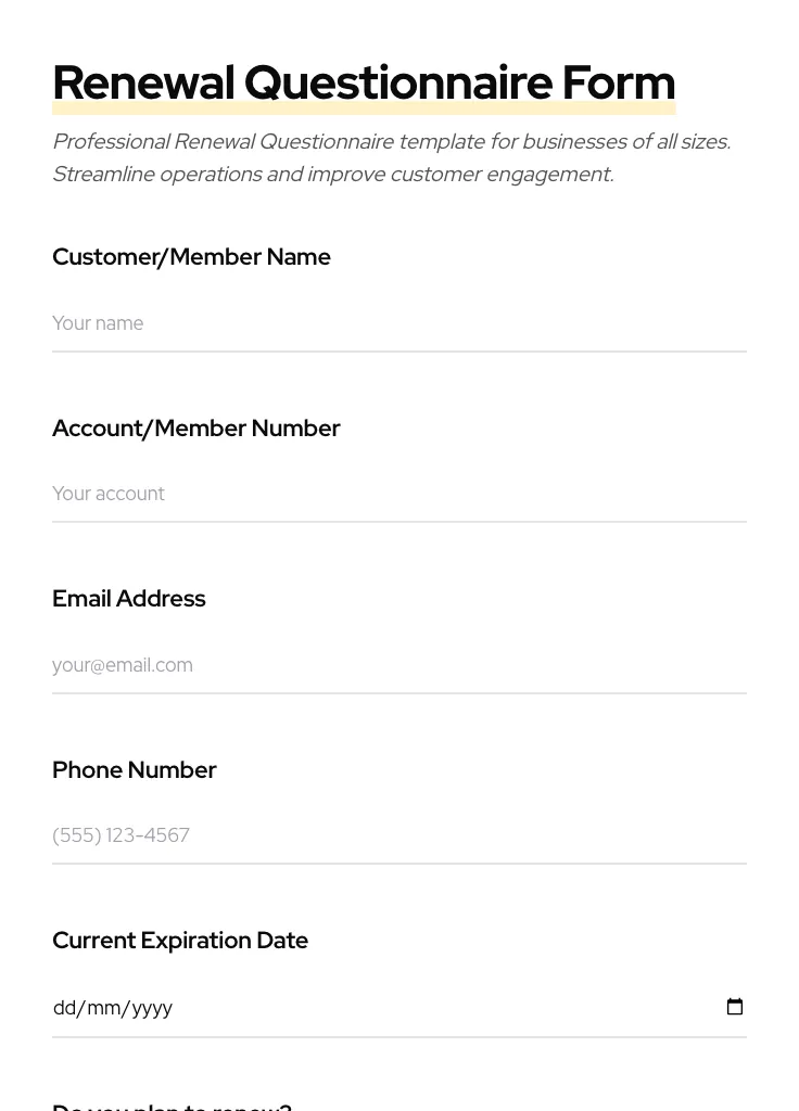 Renewal Questionnaire preview