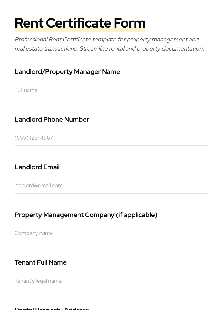 Rent Certificate preview