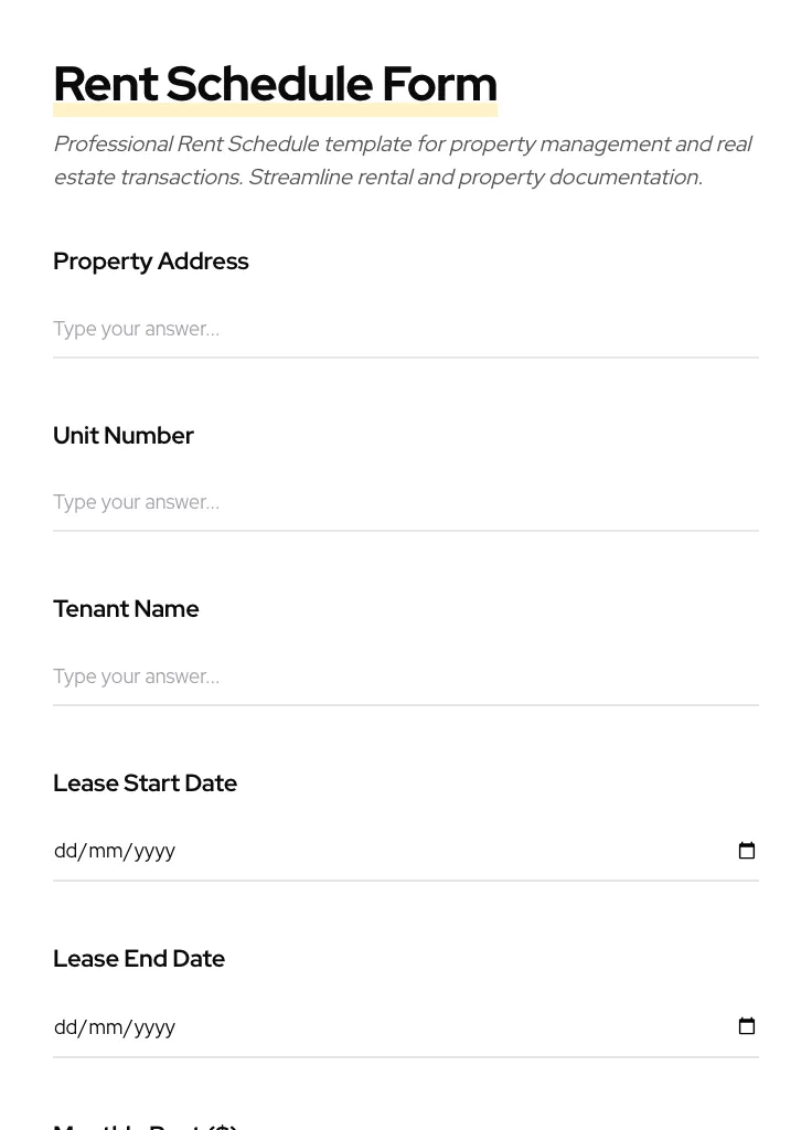 Rent Schedule preview